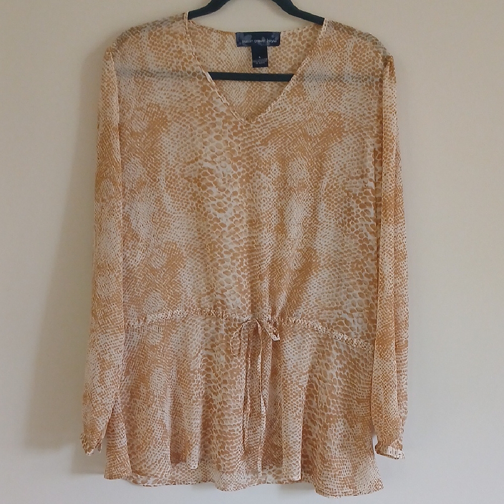 Susan Graver Style Long Sleeve Blouse Tie Waist Sz Large